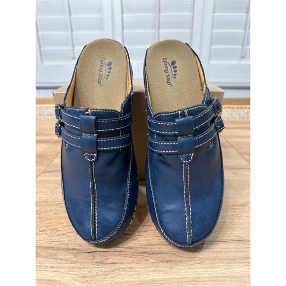 Spring Step Happy Slides Slip Ons Navy Leather Size 7.5/8 US 38 EU NWOB Casual - Picture 4 of 13